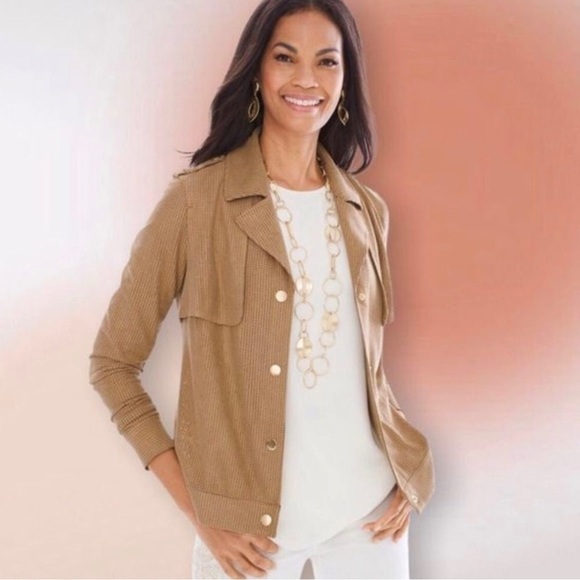Chico's Jackets & Blazers - Chico’s Tan Faux Suede Perforated Foiled Jacket Size 0 Reg 4/6‎ S